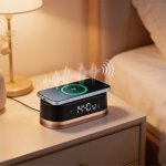 Coluna 4 em 1 com carregamento sem fios, relógio digital e luz 10W cor preto