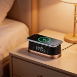 Coluna 4 em 1 com carregamento sem fios, relógio digital e luz 10W cor preto