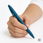 Caneta elegante de plástico reciclado emborrachado com tinta azul cor azul petróleo