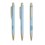 Caneta de alumínio com detalhes dourados mate, recorte e tinta azul cor azul-claro