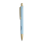 Caneta de alumínio com detalhes dourados mate, recorte e tinta azul cor azul-claro