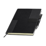 Set de caderno flexível pele sintética e caneta A5 com folhas pautadas cor preto
