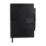 Set de caderno flexível pele sintética e caneta A5 com folhas pautadas cor preto