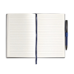 Set de caderno flexível pele sintética e caneta A5 com folhas pautadas cor preto