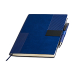 Set de caderno flexível pele sintética e caneta A5 com folhas pautadas cor azul-marinho