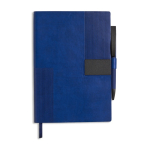 Set de caderno flexível pele sintética e caneta A5 com folhas pautadas cor azul-marinho