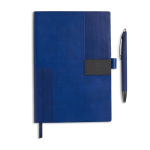 Set de caderno flexível pele sintética e caneta A5 com folhas pautadas cor azul-marinho