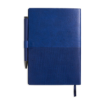 Set de caderno flexível pele sintética e caneta A5 com folhas pautadas cor azul-marinho