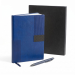 Set de caderno flexível pele sintética e caneta A5 com folhas pautadas cor azul-marinho