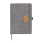Caderno A5 de bombazina com bolso frontal e porta-caneta, páginas lisas cor cinzento-claro