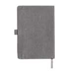 Caderno A5 de bombazina com bolso frontal e porta-caneta, páginas lisas cor cinzento-claro