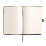 Caderno A5 de bombazina com bolso frontal e porta-caneta, páginas lisas cor cinzento-claro