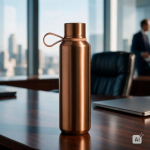 Garrafa aço inoxidável de parede dupla com acabamento metalizado 600ml cor dourado