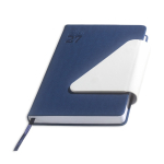 Agenda A5 em pele sintética com aba triangular magnética cor azul-marinho