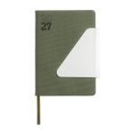 Agenda A5 em pele sintética com aba triangular magnética cor verde oliva