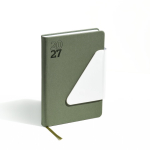 Agenda A5 em pele sintética com aba triangular magnética cor verde oliva
