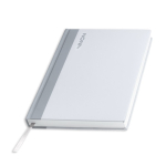 Agenda diária em papel couché com acabamento laminado e marcador A5 cor branco