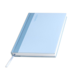 Agenda diária em papel couché com acabamento laminado e marcador A5 cor azul-claro