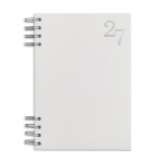 Agenda A5 em pele sintética com capa rígida e espiral dupla prateada cor branco