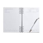 Agenda A5 em pele sintética com capa rígida e espiral dupla prateada cor branco