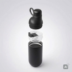 Garrafa térmica de aço inoxidável reciclado convertível em copo 500ml cor preto
