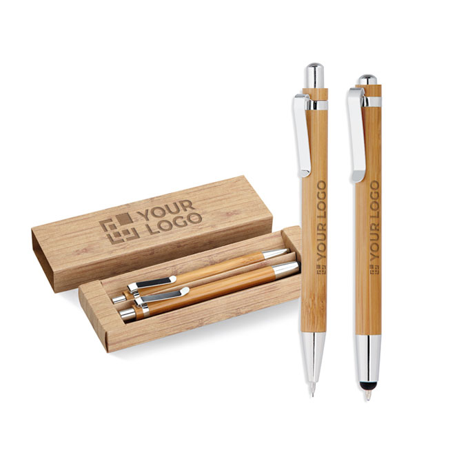 Conjunto ecológico de caneta e lápis para oferecer tinta azul Bambu