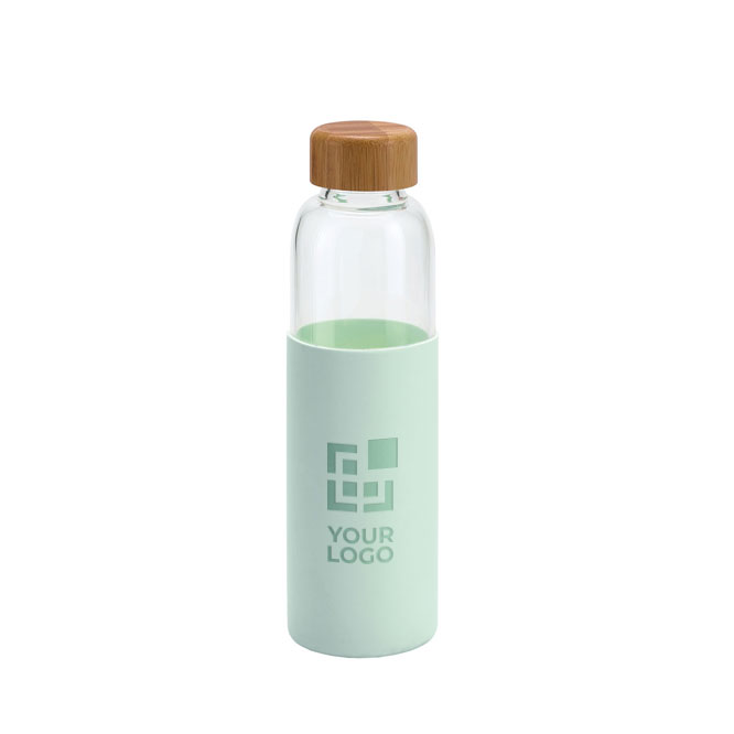 Garrafa de vidro tampa de bambu e capa de silicone 600ml