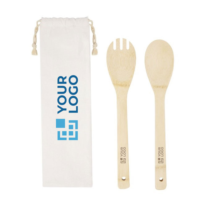 Set de 2 utensílios de cozinha de bambu para salada com bolsa Bamboo
