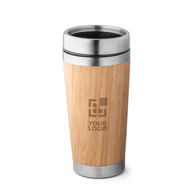 Canecas térmicas personalizadas de aço e bambu 500ml Bamboo