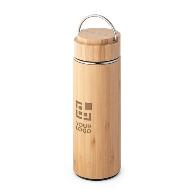 Termo personalizável de aço e bambu com infusor 440ml Natura