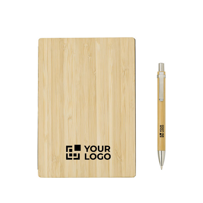Caderno sustentável de bambu com caneta, folhas A5 pautadas EcoBamboo