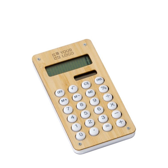 Calculadora pequena em ABS e bambu com carga solar e pilhas Design