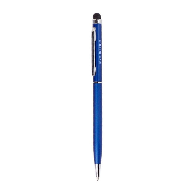 Canetas gravadas finas com ponteira táctil de cor cromada tinta azul Vip Thin