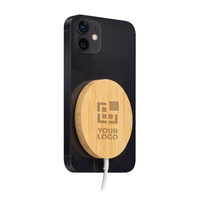 Carregadores sem fio de bambu magnéticos com logotipo Magnet