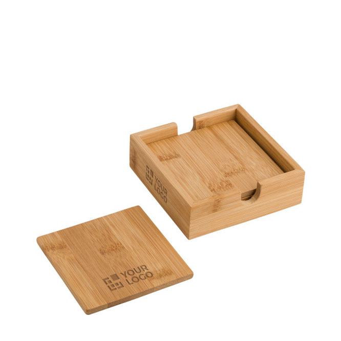 Set de 4 bases para copos de bambu com caixa para armazenamento Eco