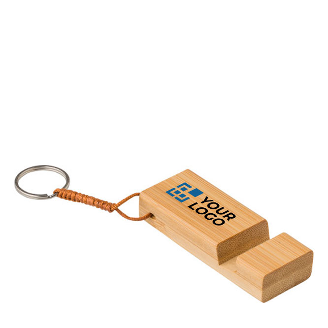 Porta-chaves promocional de bambu com suporte para telemóvel Bamboo Go
