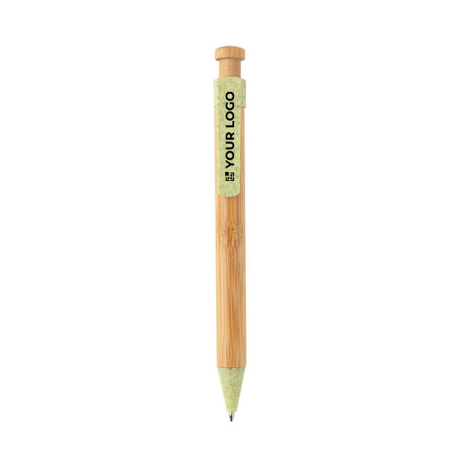Caneta ecológica personalizada de bambu com tinta azul, ColorTip