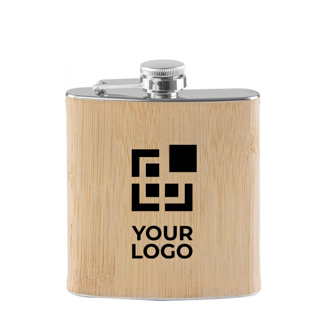 Frasco de metal personalizado com acabamento em bambu 175ml Bamboo