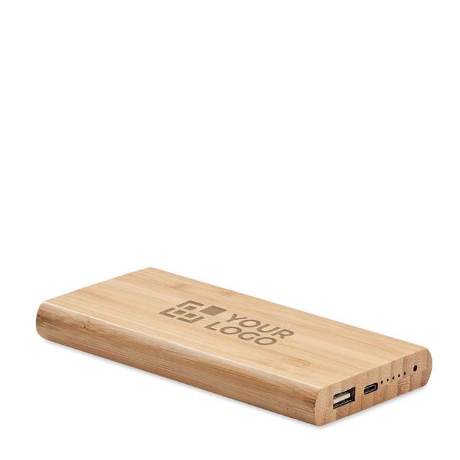 Power bank sem fio de bambu com conexão tipo C 6.000 mAh Bamboo