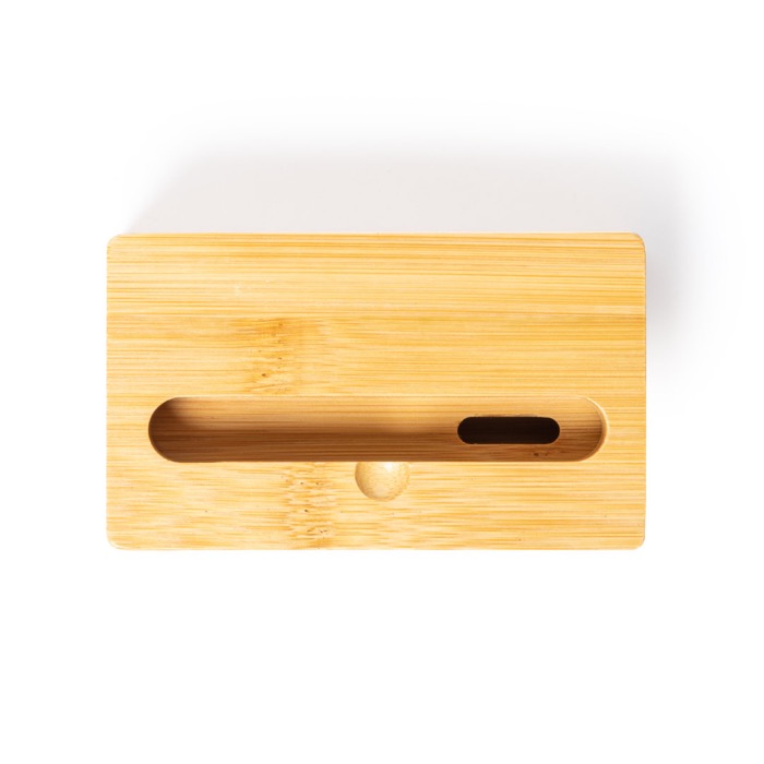 Suporte de telemóvel de bambu com amplificador