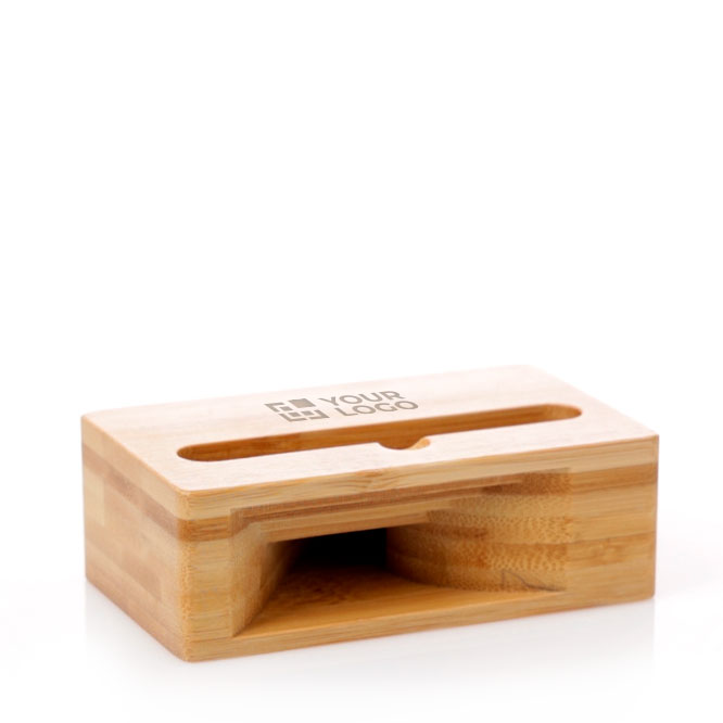 Suporte de telemóvel de bambu com amplificador