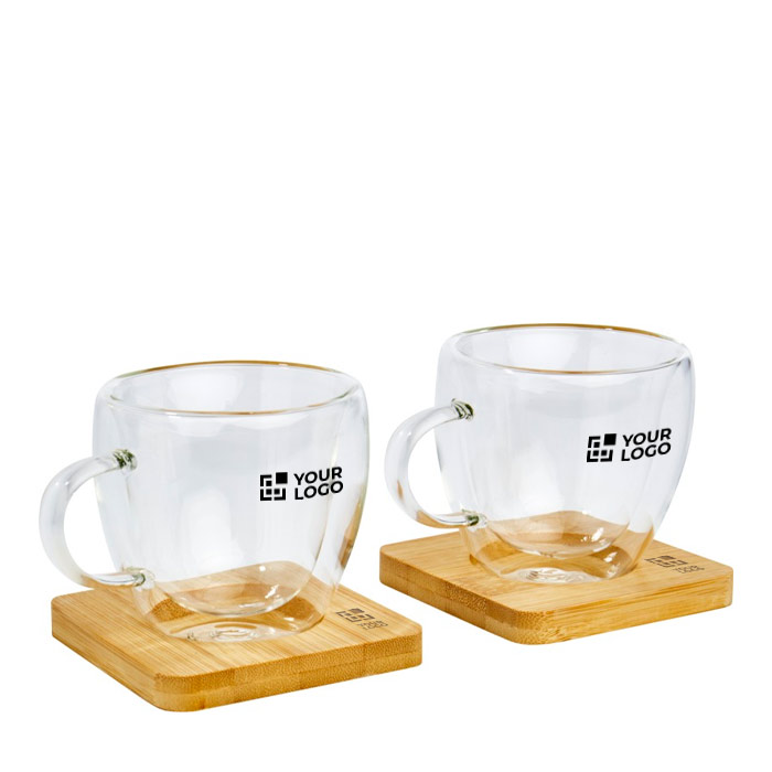Conjunto 2 chávenas de café pequenas com base de bambu 100ml Espresso