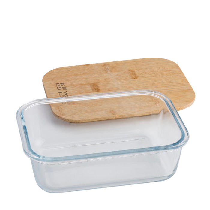 Tupperware personalizadas de vidro com tampa de bambu 900ml Nordik