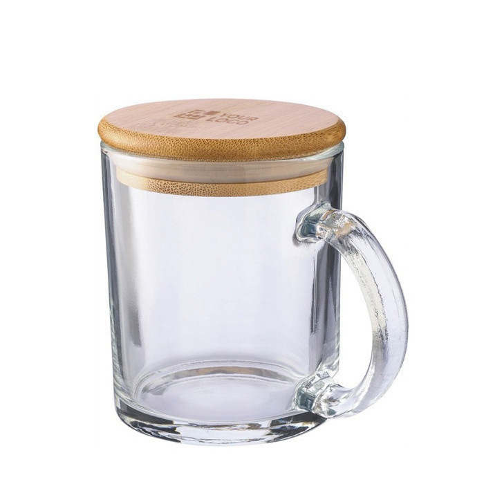 Caneca de vidro com tampa de bambu 300ml