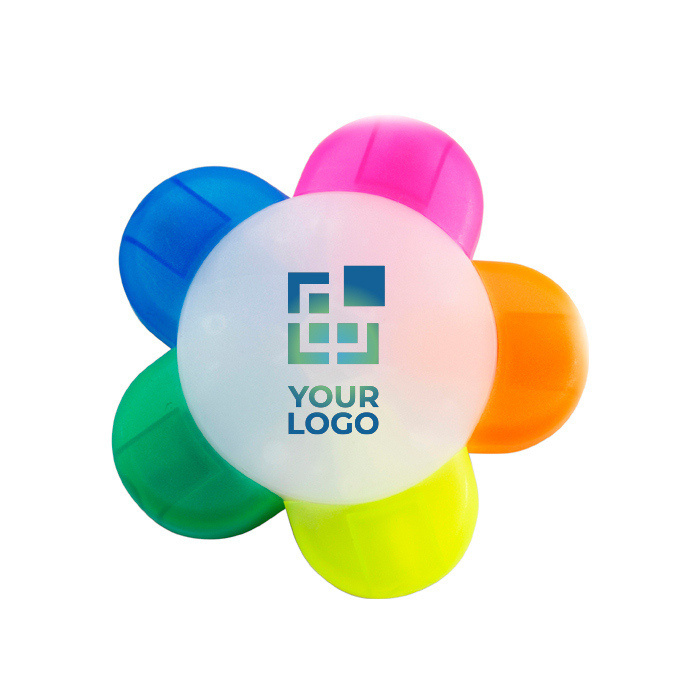 Cinco marca-textos fluorescentes de plástico com forma de flor Flower