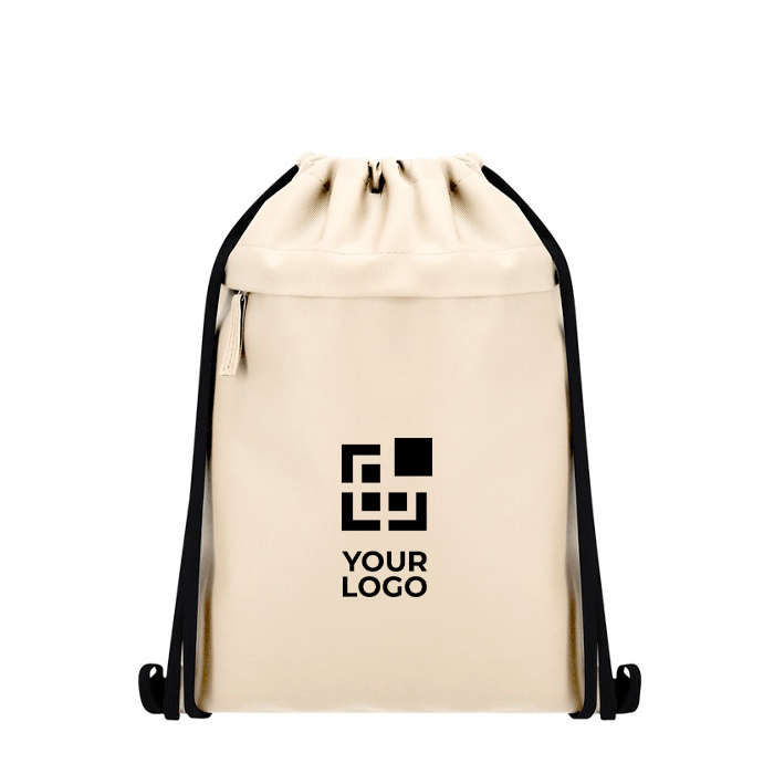 Mochila de cordão de rPET e PU com bolso frontal