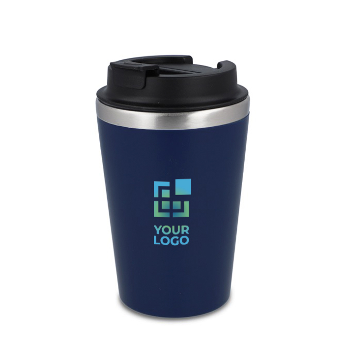 Copo térmico de aço inoxidável com tampa preta e borda prateada 350ml vista principal