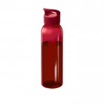 Garrafa transparente de plástico reciclado com alça na tampa 650ml cor vermelho