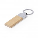 Porta-chaves gravado de metal e madeira cor natural