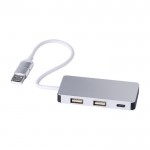 Hub USB de alumínio com 2 portas USB A e 1 porta USB C cor prateado terceira vista